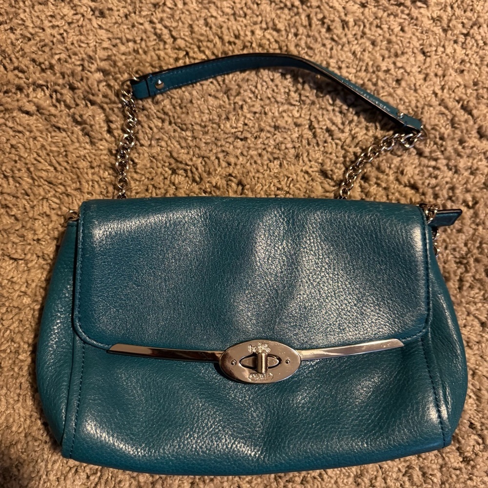 Coach Madison Teal Leather Crossbody or Shoulder Bag with Chain Strap | GUC - Picture 3 of 15